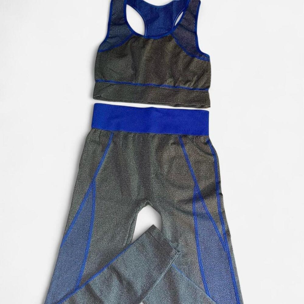 Blue Star Royal Blue Charcoal Leggings Sports Bra Set - Size L/XL